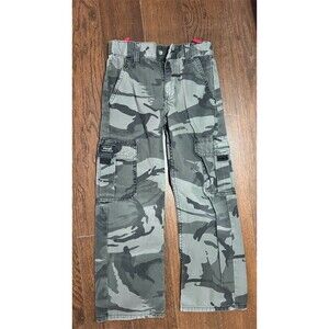 Wrangler Cargo Pants Boys Size 7 Slim Gray Camouflage Adjustable Waist